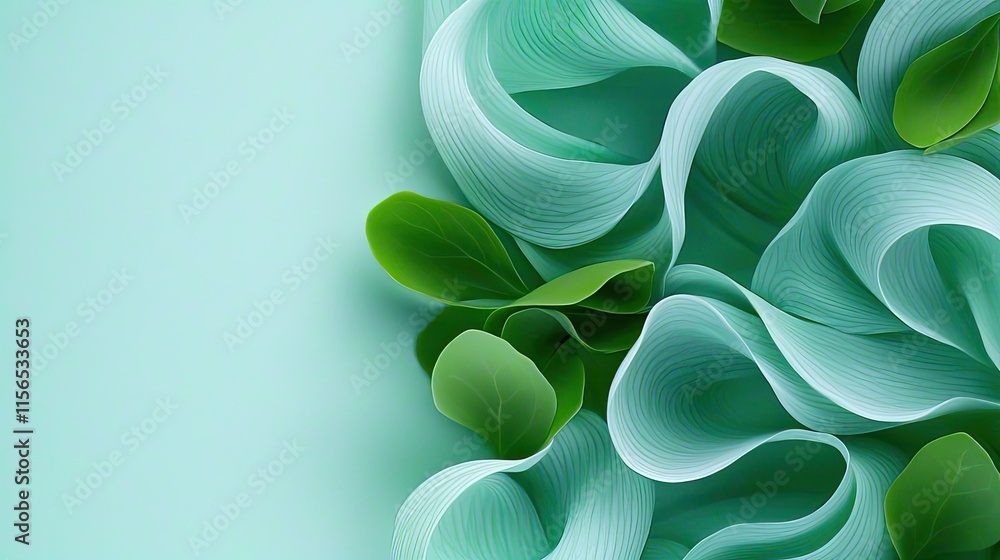 Poster foliage abstract background idea. elegant green leaves and soft curves create a serene atmosphere wi