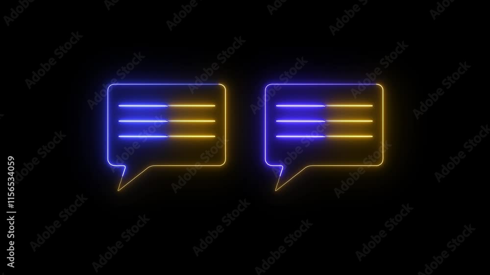Poster glowing neon message icon animation with looping text bubble effect.