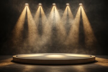 Illuminated Empty Podium in Smoky Room