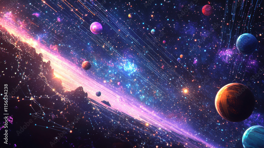 Aufkleber abstract image of a ethernet cable in the form of a starry sky or space, consisting of points, lines