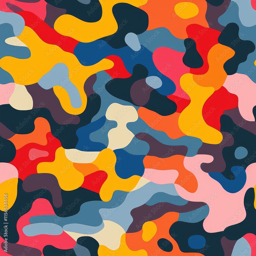 Poster a vibrant abstract pattern with flowing shapes and colors, ideal for backgrounds or textiles.
