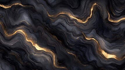Obraz premium Abstract marble stone waves of swirl wallpaper background illustration in black and white with golden lines