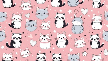  seamless pattern of adorable cartoon animals