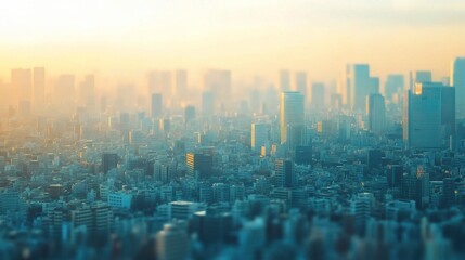 Fototapeta premium Blurred Cityscape with Tilt Shift Effect at Sunrise or Sunset