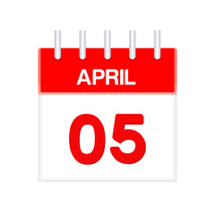 April 5 - calendar and Time planner. Daily Calendar Icon reminder. Vector Illustration.
