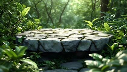 Obraz premium Stone platform in lush tropical jungle setting