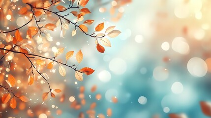 Fototapeta premium Little orange and brown leaves abstract background wallpaper illustration floral theme, blue and white theme background