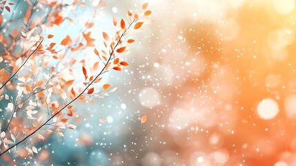 Fototapeta premium Little orange and brown leaves abstract background wallpaper illustration floral theme, blue and white theme background