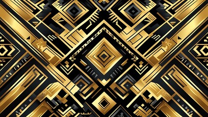 Abstract Geometric Gold Black Art Deco Design