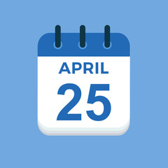 April 25 - calendar and Time planner. Daily Calendar Icon reminder. Vector Illustration.