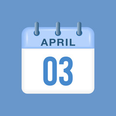 April 3 - calendar and Time planner. Daily Calendar Icon reminder. Vector Illustration.