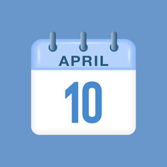 April 10 - calendar and Time planner. Daily Calendar Icon reminder. Vector Illustration.