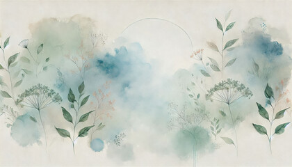 A calming abstract wallpaper with watercolor textures in soft blues and greens, perfect for serene environments.