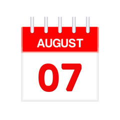 August 7 - calendar and Time planner. Daily Calendar Icon reminder. Vector Illustration.