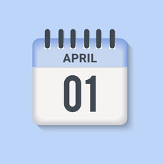 April 1 - calendar and Time planner. Daily Calendar Icon reminder. Vector Illustration.