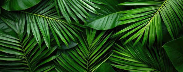Foliage green concept. Vibrant green palm leaves create a lush tropical backdrop for design and decor.