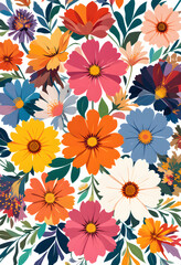 Colorful Botanical Floral Illustration in Contemporary Design Style