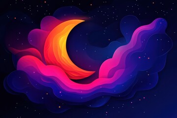 Crescent Moon in a Colorful Nebula