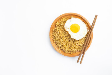 Instant Noodles with Fried Egg and Chopsticks