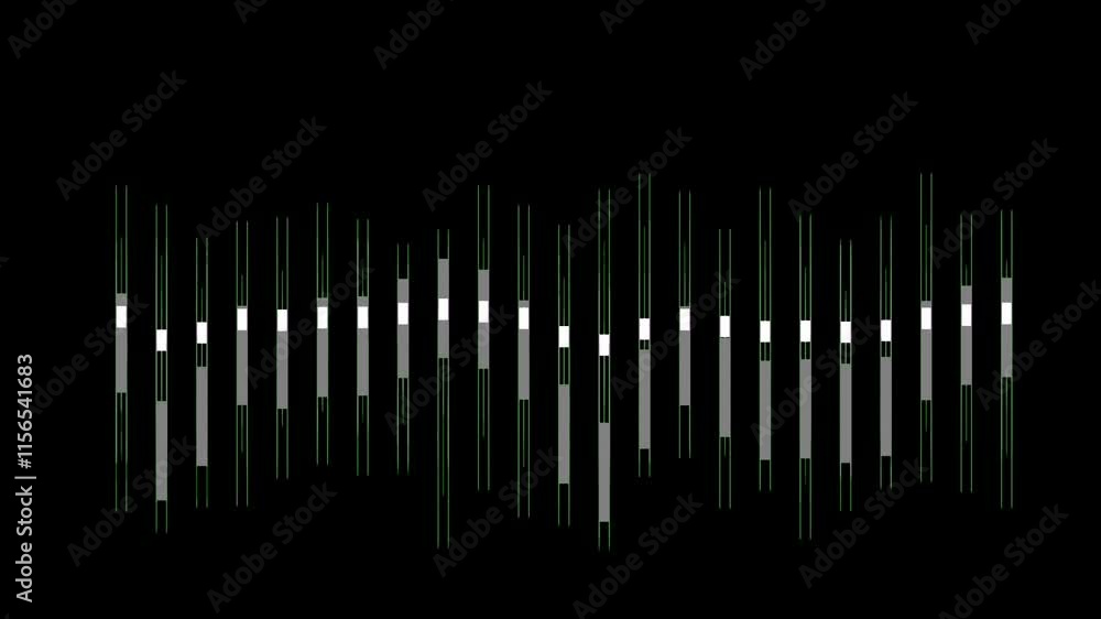 Aufkleber growing white and green vertical bars animation with progress bar, representing data analysis or pro