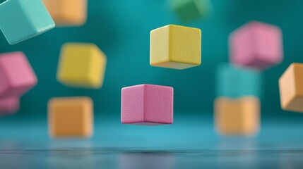 Colorful Floating Alphabet Blocks in a Bright Playful Scene for Children's Learning Activities and Toys