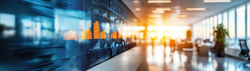 Modern Office Space with Digital Financial Dashboard Display