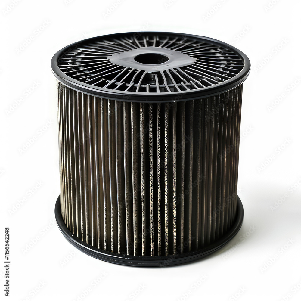 Poster a cylindrical air filter with pleated design, used for filtering air in various applications. isolat