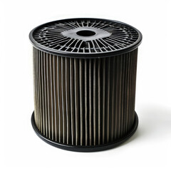 A cylindrical air filter with pleated design, used for filtering air in various applications. isolated on white background