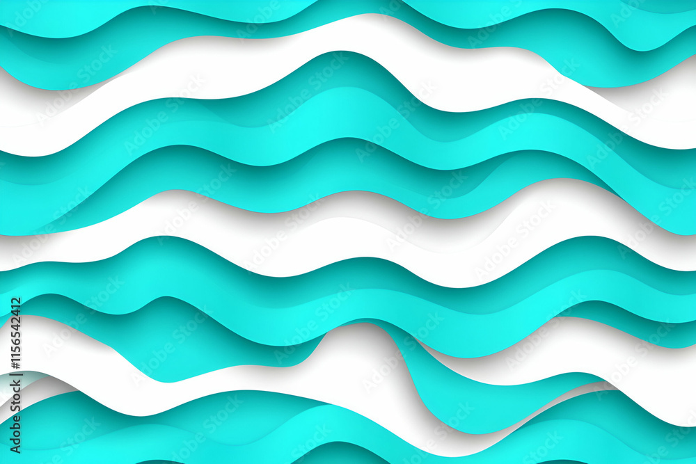 Aufkleber abstract teal and white wave pattern design, flowing seamlessly across the surface, creating a dynam