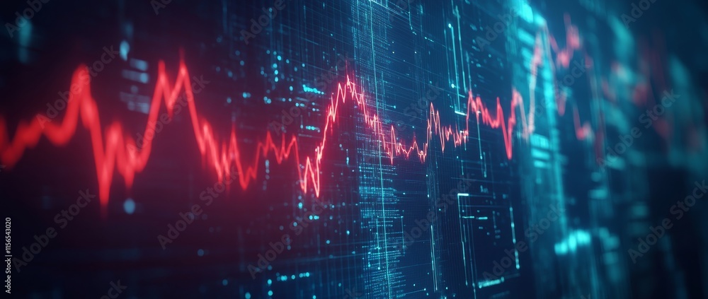Poster abstract digital background with heart monitor lines and medical data visualization, showing a healt