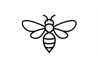 Minimalist bee icon, black and white line drawing, simple geometric shapes, stylized insect