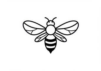 Obraz premium Minimalist bee icon, black and white line drawing, simple geometric shapes, stylized insect