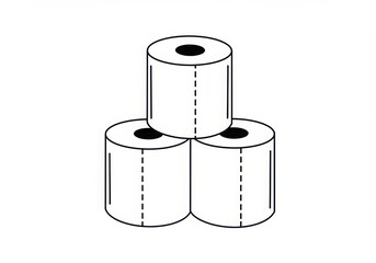 toilet paper rolls, stacked, minimalist icon, black and white illustration, simple line drawing