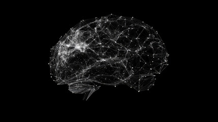 The brain is composed of points, lines and triangles. The polygon shape in the form of artificial intelligence on a dark background. Vector illustration. Graphic concept of the brain