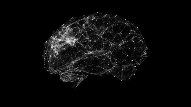 The brain is composed of points, lines and triangles. The polygon shape in the form of artificial intelligence on a dark background. Vector illustration. Graphic concept of the brain