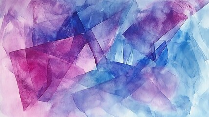 Obraz premium Intriguing Watercolor Abstract Painting: Dreamlike Geometric Forms Intertwine. AI Generated