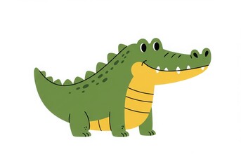Obraz premium Cute cartoon alligator, green crocodile illustration, children's book style, simple shapes