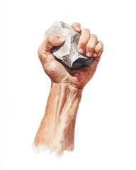 A powerful hand crushing a stone, symbolizing strength, determination, and the triumph over obstacles.