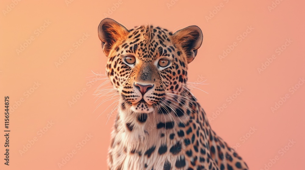 Poster a close-up portrait of a leopard against a soft gradient background.