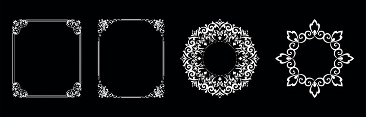 Set of decorative frames Elegant vector element for design in Eastern style, place for text. Floral black and white borders. Lace illustration for invitations and greeting cards.