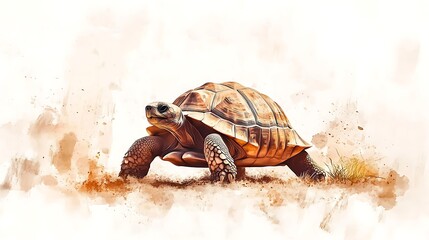 Fototapeta premium Majestic Tortoise Gracefully Moving in Desert Watercolor Illustration. AI Generated