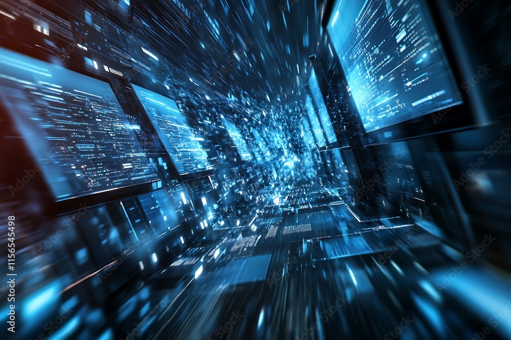 Poster digital data stream tunnel. concept of fast internet, big data, and technology.