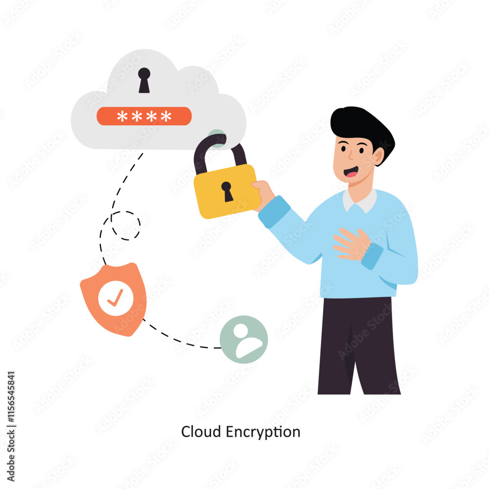 Poster cloud encryption concept vector illustration. cloud computing isolated on white background.