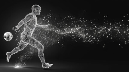 Football of the particles. Silhouette of a football player consists of points and circles. Vector illustration.