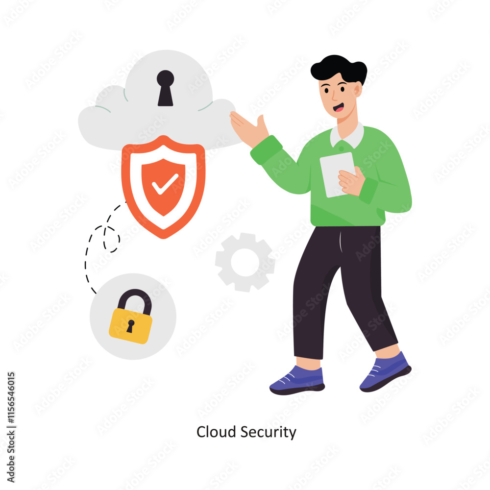 Poster cloud security concept vector illustration. cloud computing isolated on white background.