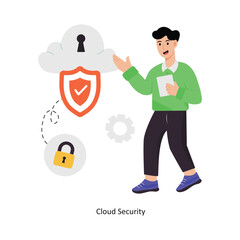 Cloud Security concept vector illustration. Cloud Computing isolated On white Background.      
