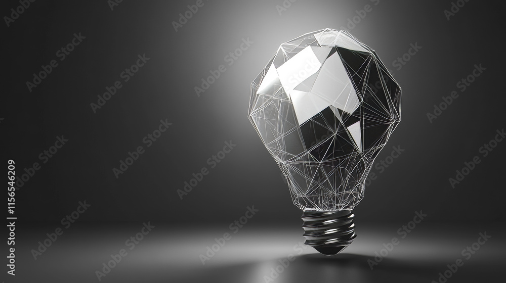 Poster hologram idea. a light bulb made of polygons, triangles of points and lines. the idea is a low poly 