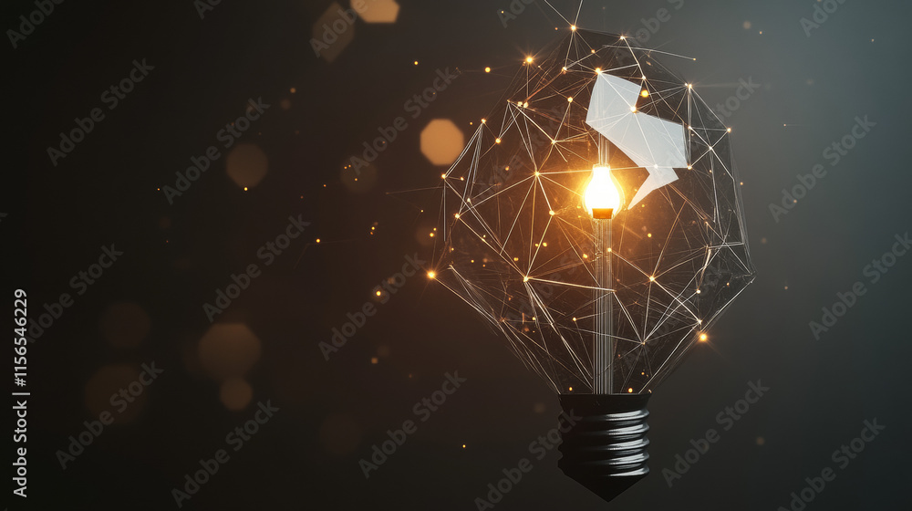 Poster hologram idea. a light bulb made of polygons, triangles of points and lines. the idea is a low poly 