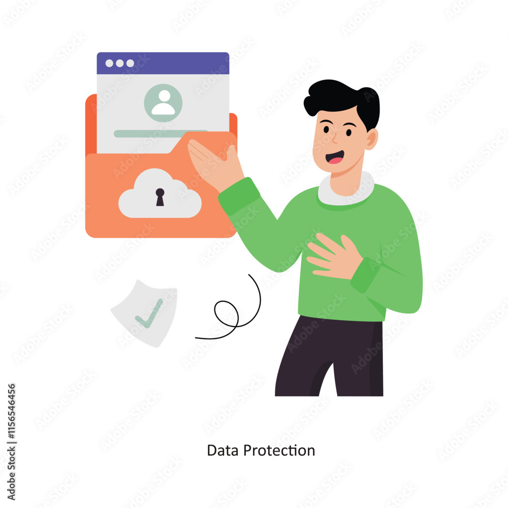 Poster data protection concept vector illustration. cloud computing isolated on white background.
