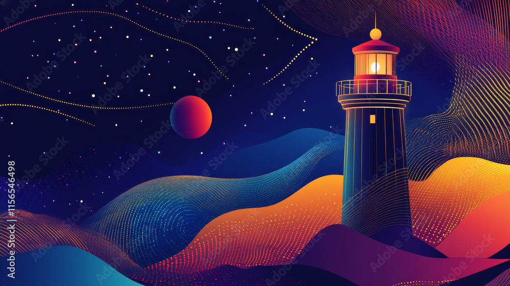 Aufkleber abstract image of a lighthouse in the form of a starry sky or space, consisting of points, lines, an
